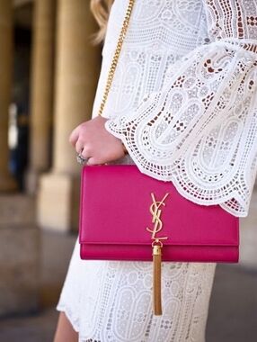Saint Laurent Kate Tassel Medium Bag Fuchsia Pink Leather Gold Hardware Italy
